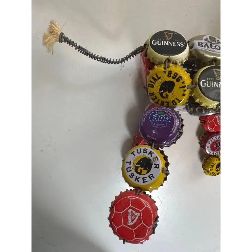 Folk Art Giraffe Upcycled Bottle Caps Handmade Decor Man Cave Recycled Unique
